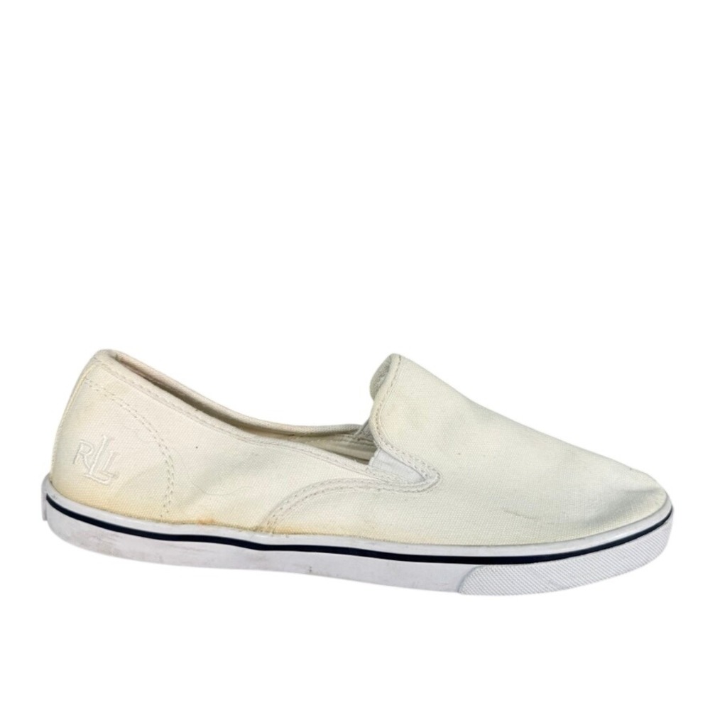 Lauren Ralph Lauren Womens White Canvas Slip On Sneakers RLL Flats 9